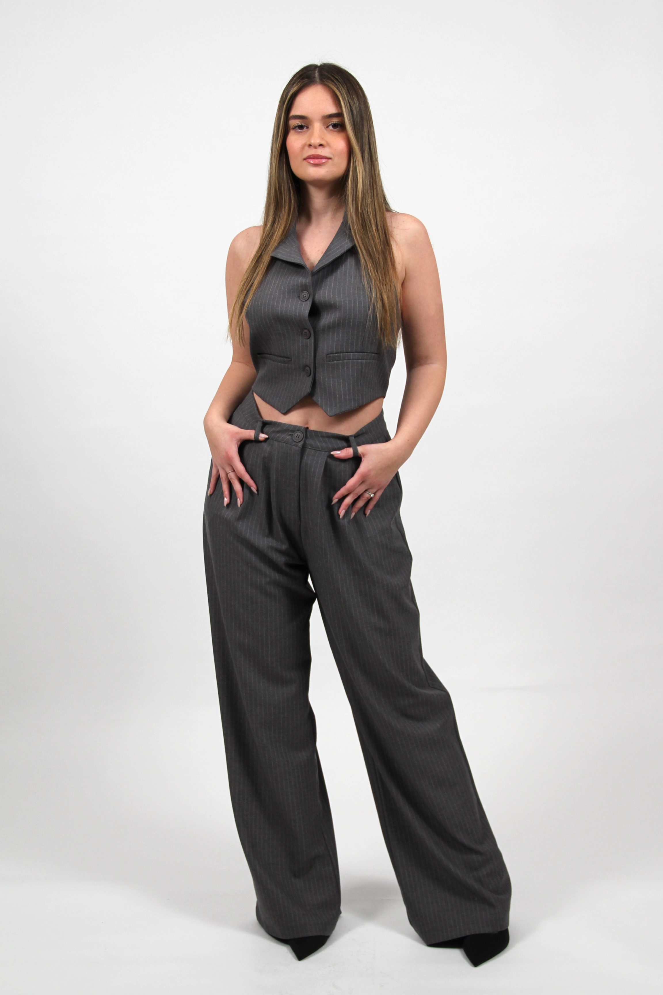 SUPER WIDE AUDREY STRIPED PANTS GRAY