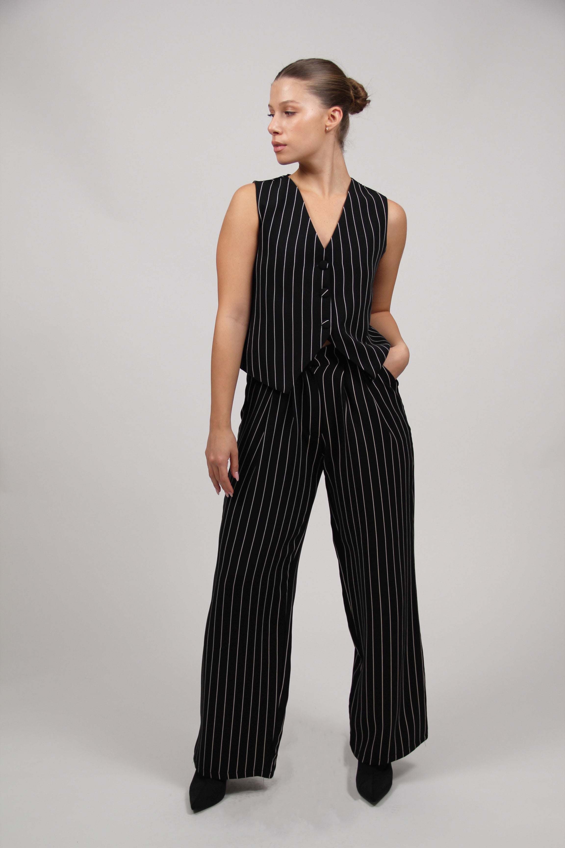 FULL LENGTH STRIPED MASCULINE TROUSERS BLACK