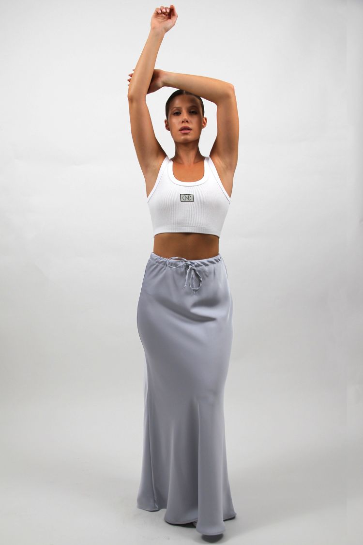 LONG SATIN SKIRT LIGHT BLUE