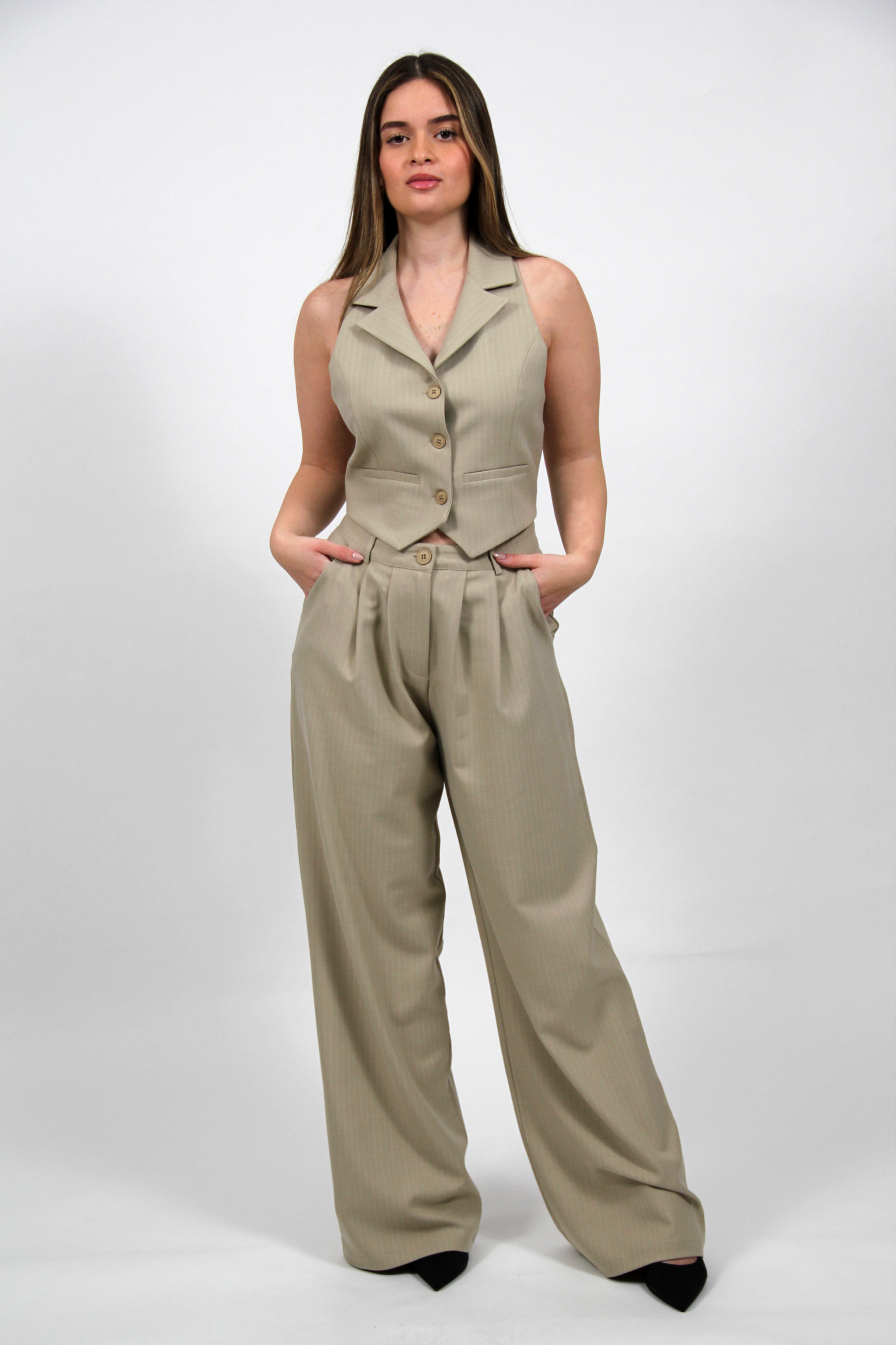 SUPER WIDE AUDREY STRIPED PANTS LIGHT KHAKI