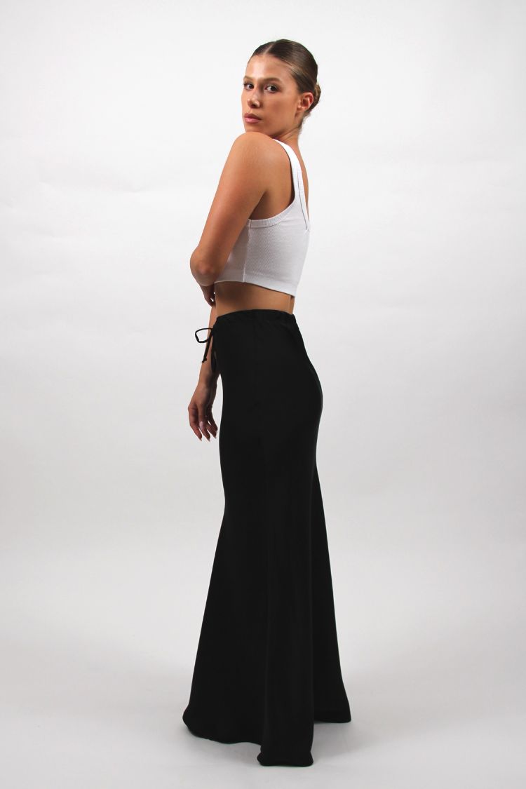 LONG SATIN SKIRT BLACK