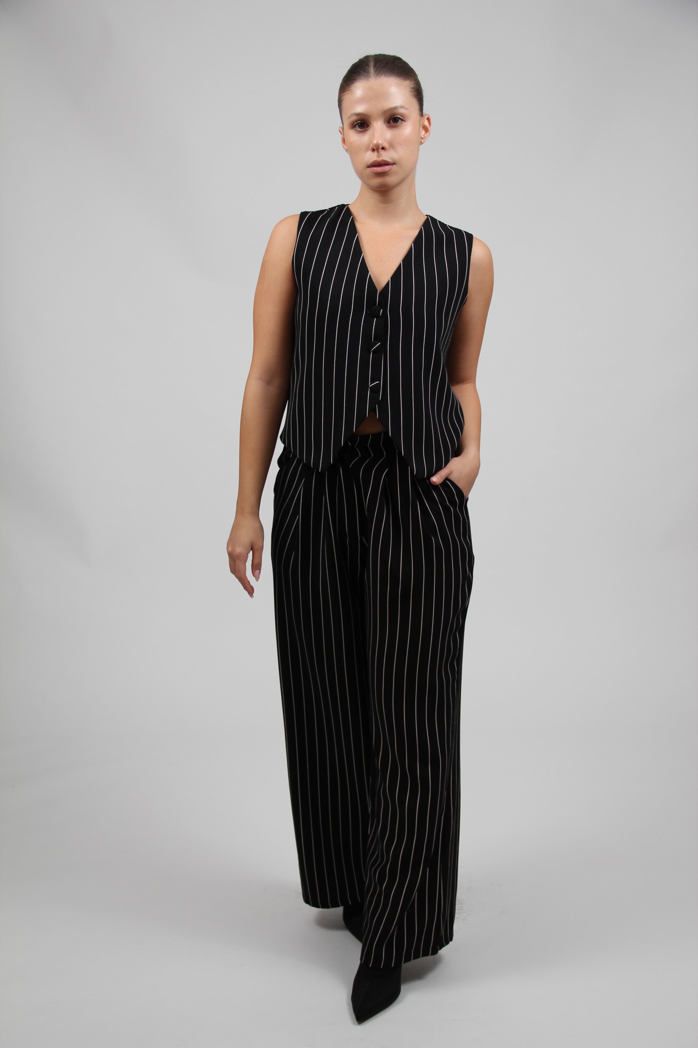 TAILORED STRIPED WAISTCOAT BLACK