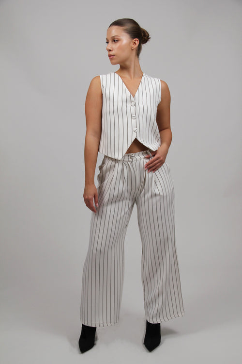 FULL LENGTH STRIPED MASCULINE TROUSERS WHITE