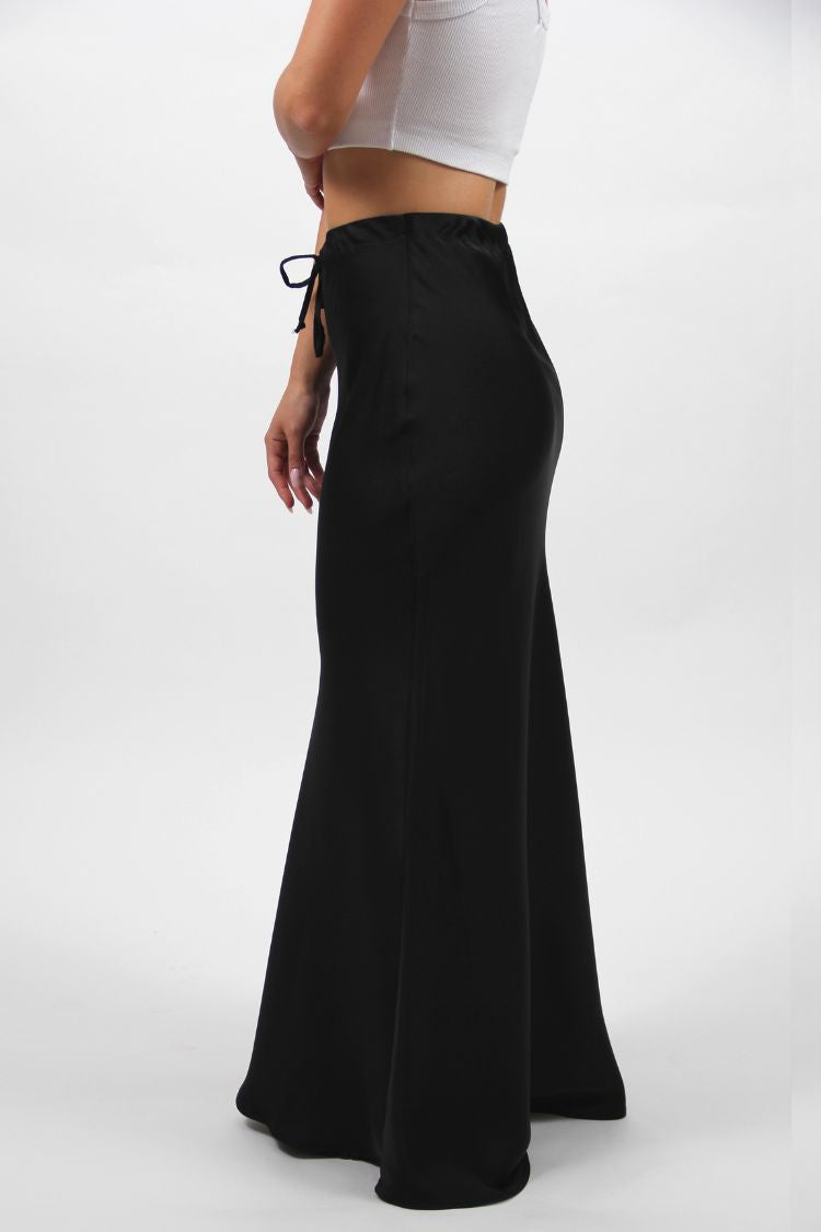LONG SATIN SKIRT BLACK