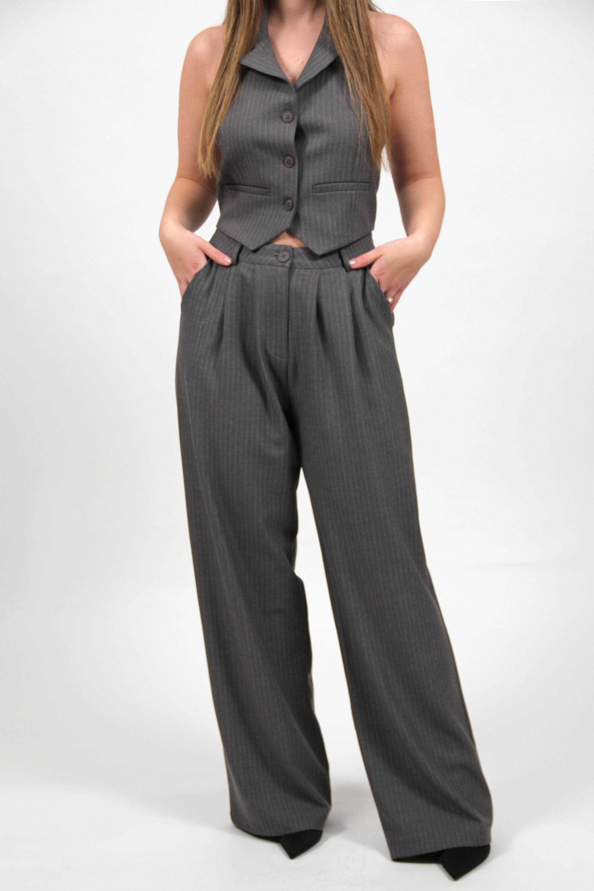 SUPER WIDE AUDREY STRIPED PANTS GRAY