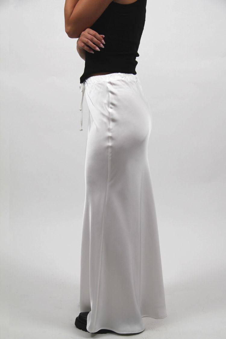 LONG SATIN SKIRT WHITE