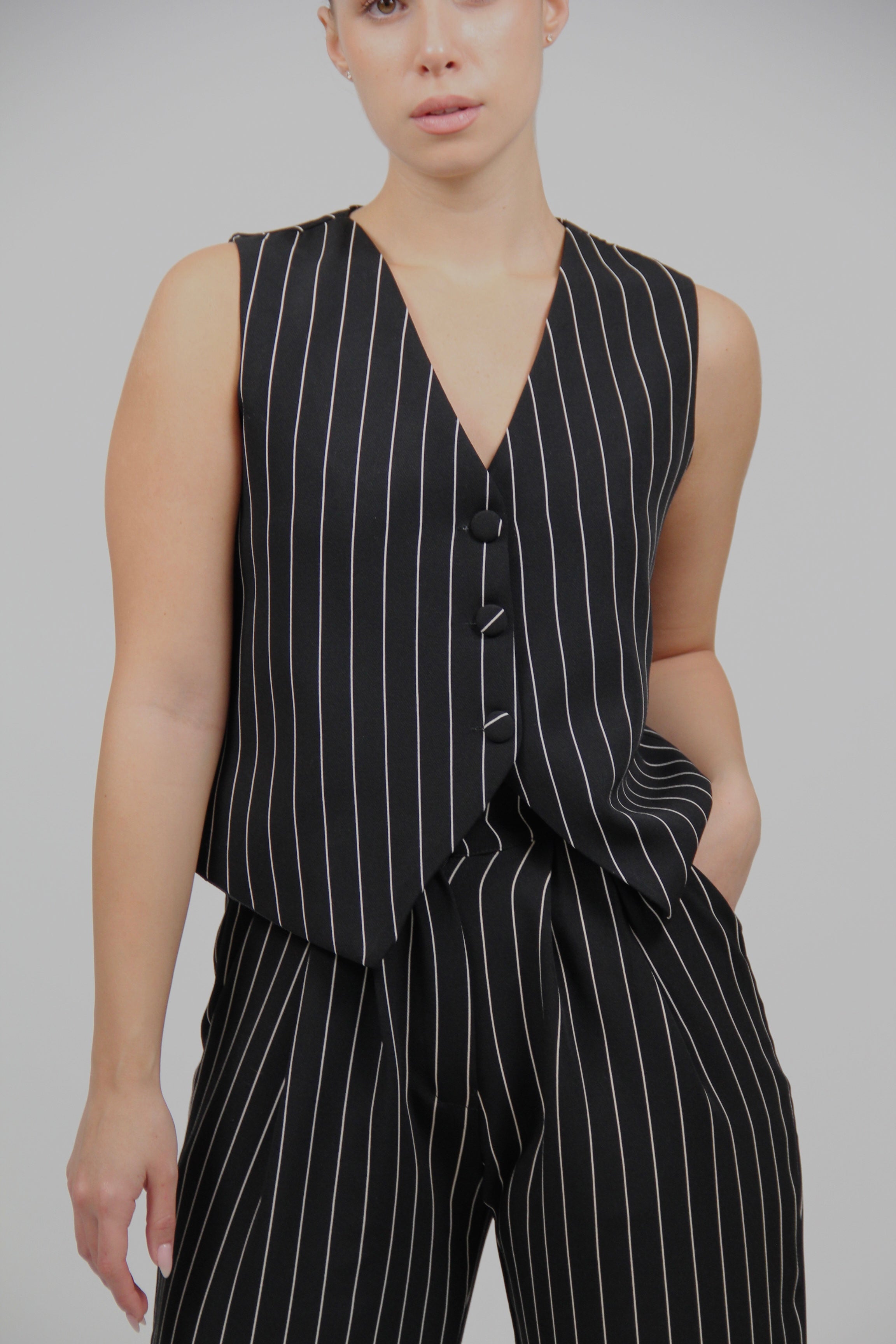 TAILORED STRIPED WAISTCOAT BLACK