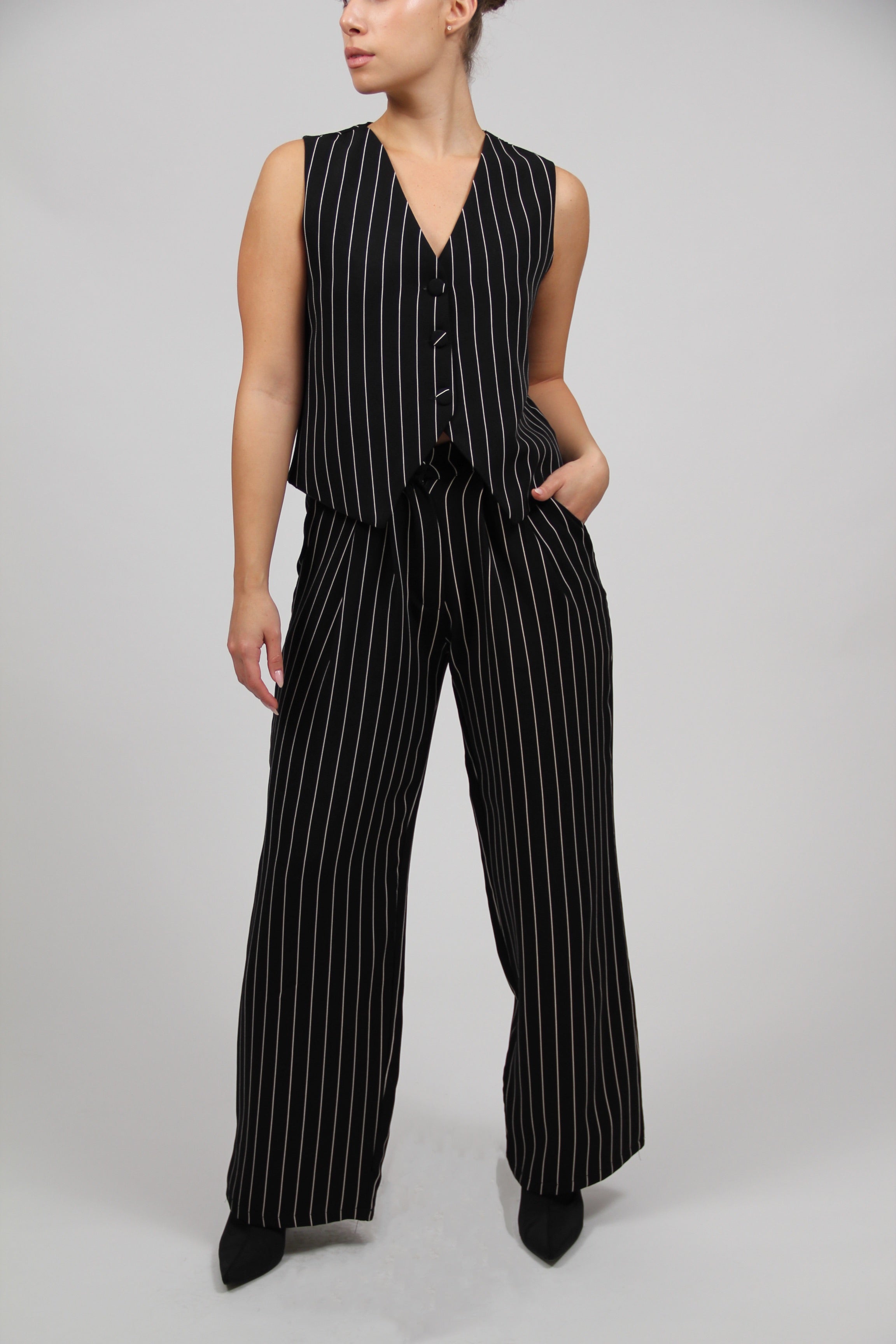 FULL LENGTH STRIPED MASCULINE TROUSERS BLACK