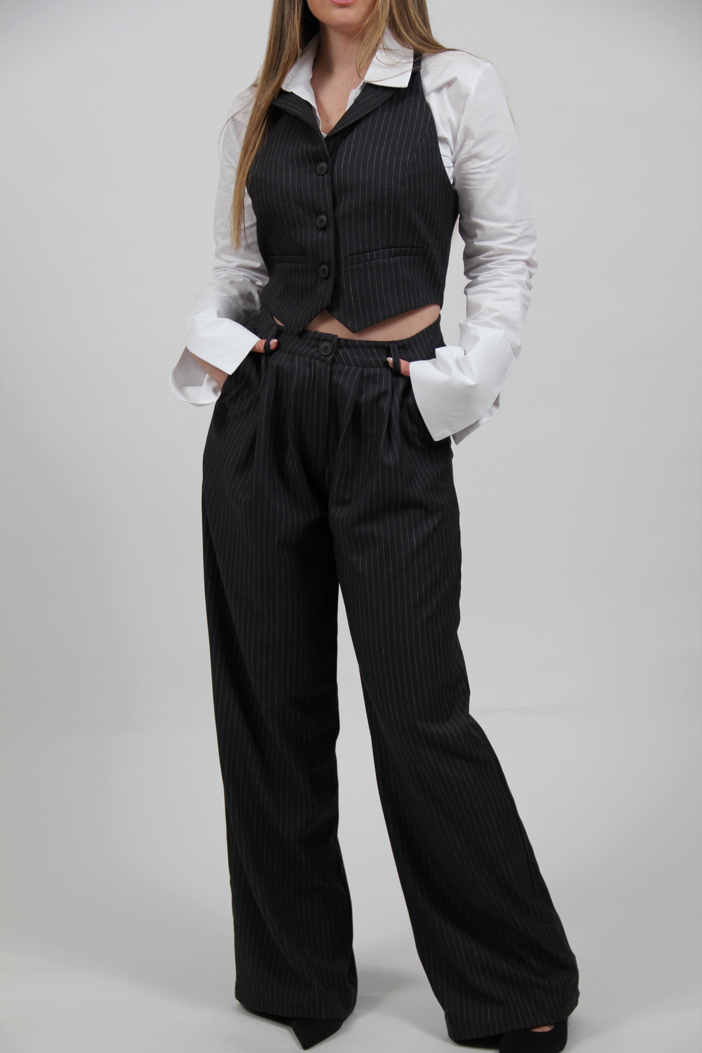 SUPER WIDE AUDREY STRIPED PANTS BLACK