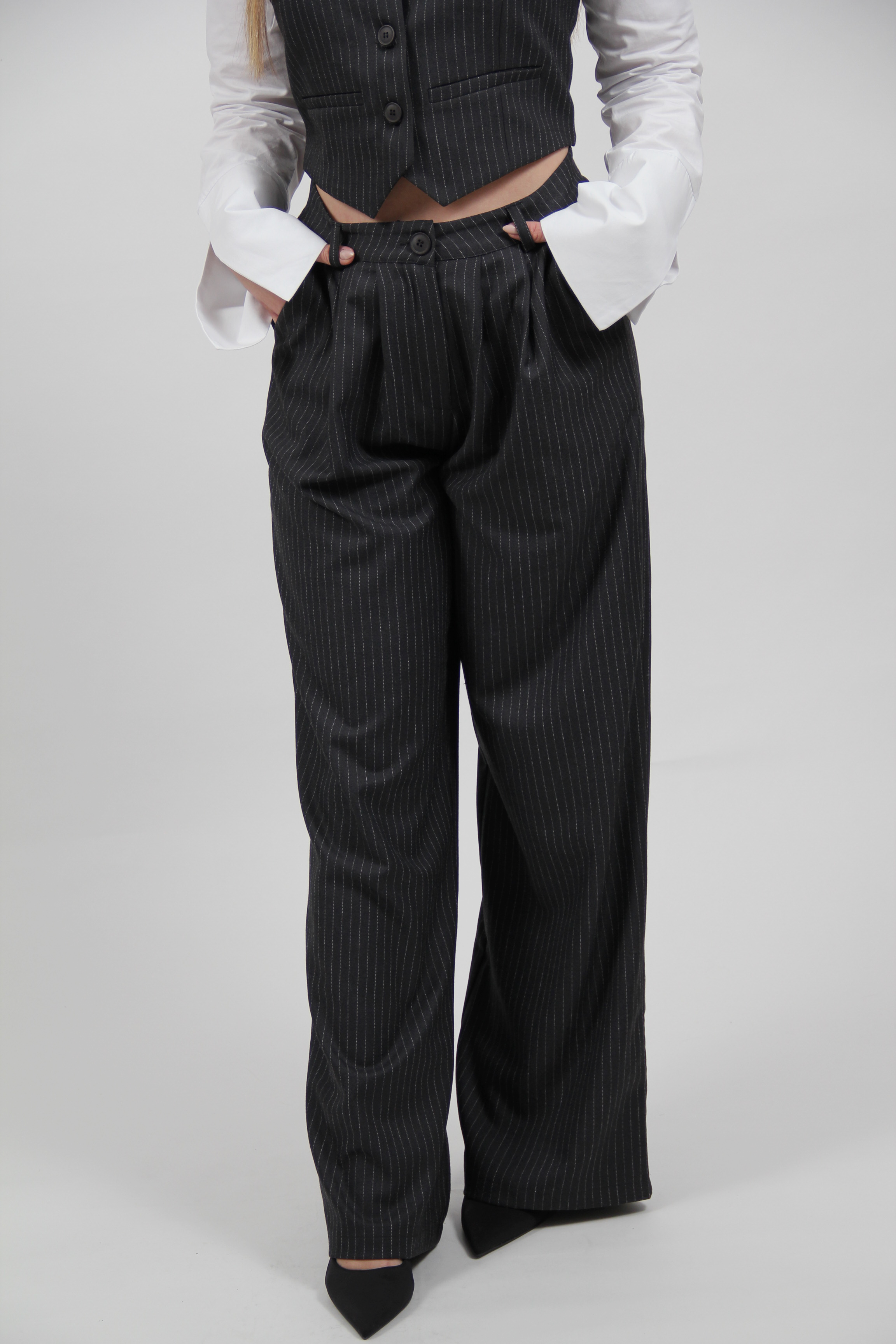 SUPER WIDE AUDREY STRIPED PANTS BLACK