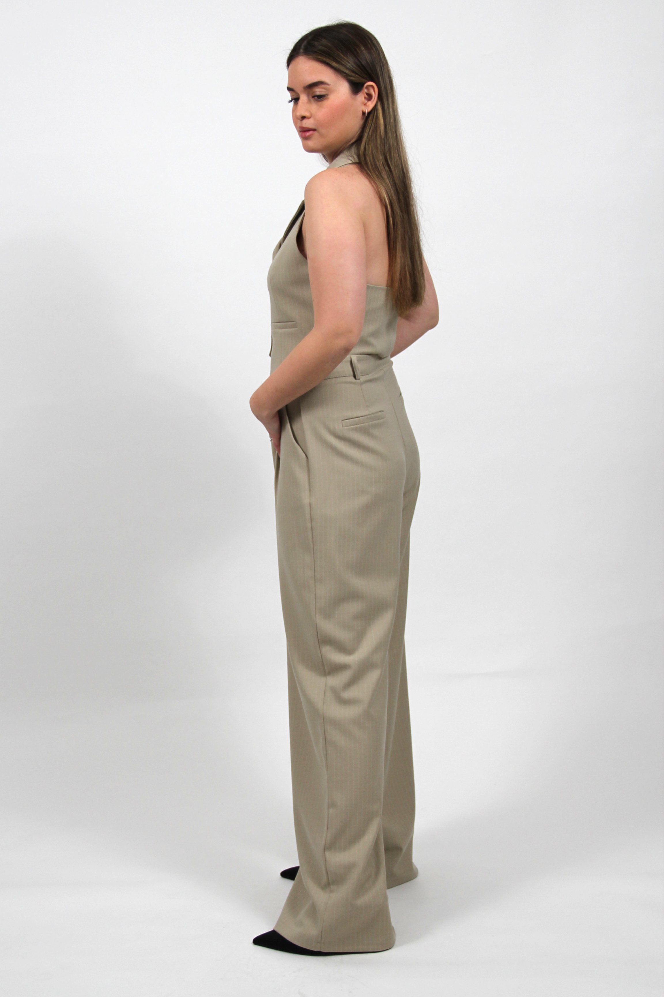 SUPER WIDE AUDREY STRIPED PANTS LIGHT KHAKI