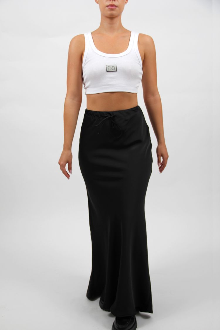 LONG SATIN SKIRT BLACK