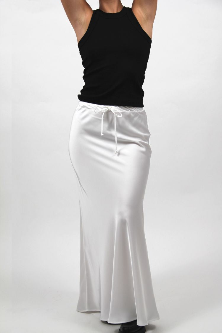 LONG SATIN SKIRT WHITE