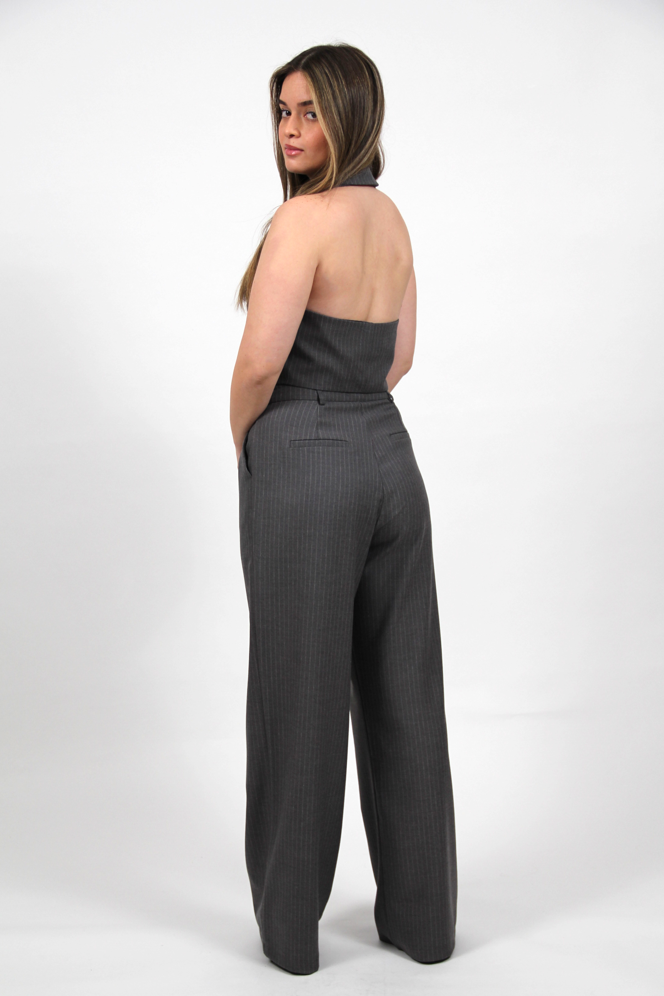 SUPER WIDE AUDREY STRIPED PANTS GRAY