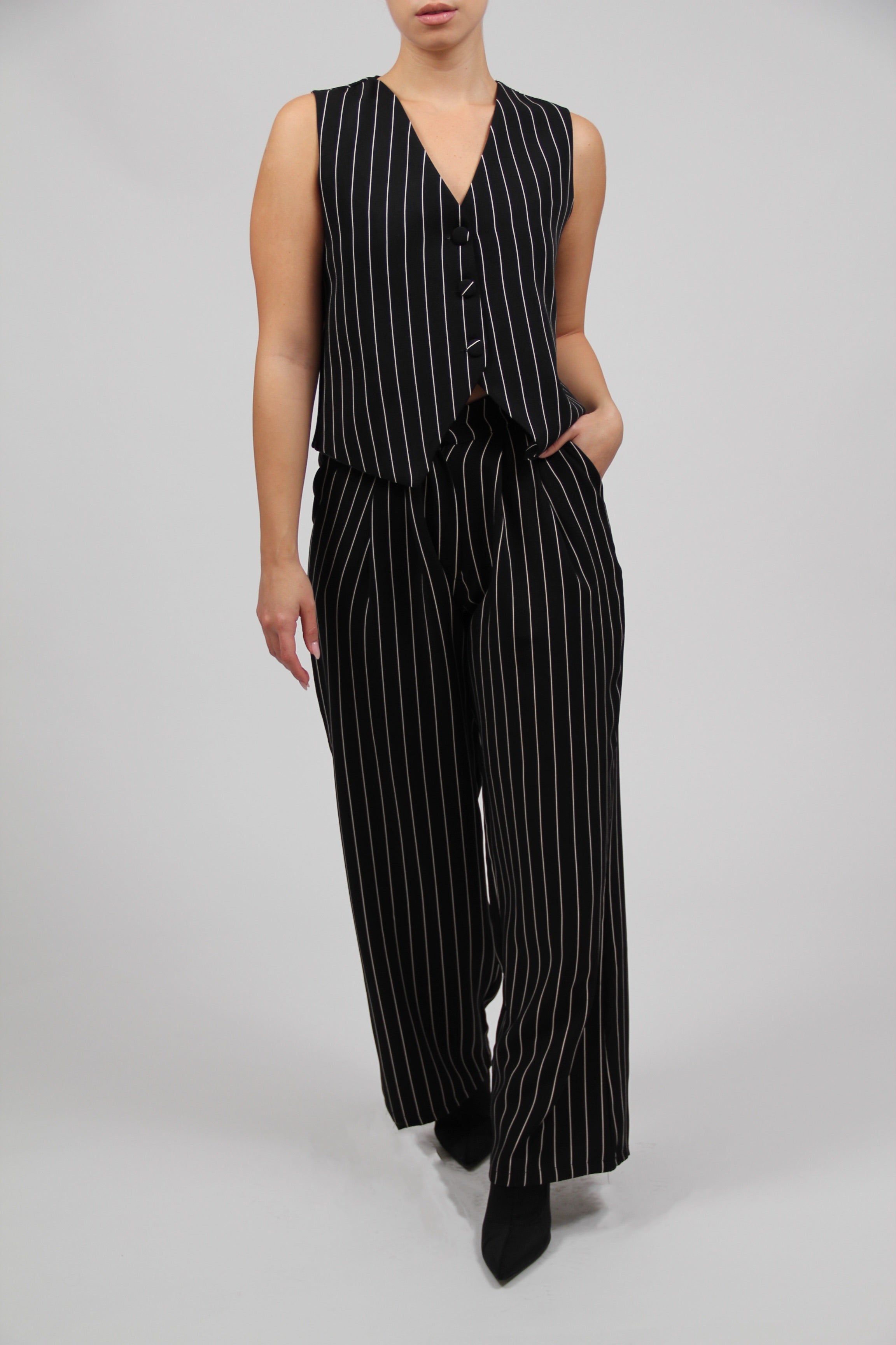 FULL LENGTH STRIPED MASCULINE TROUSERS BLACK