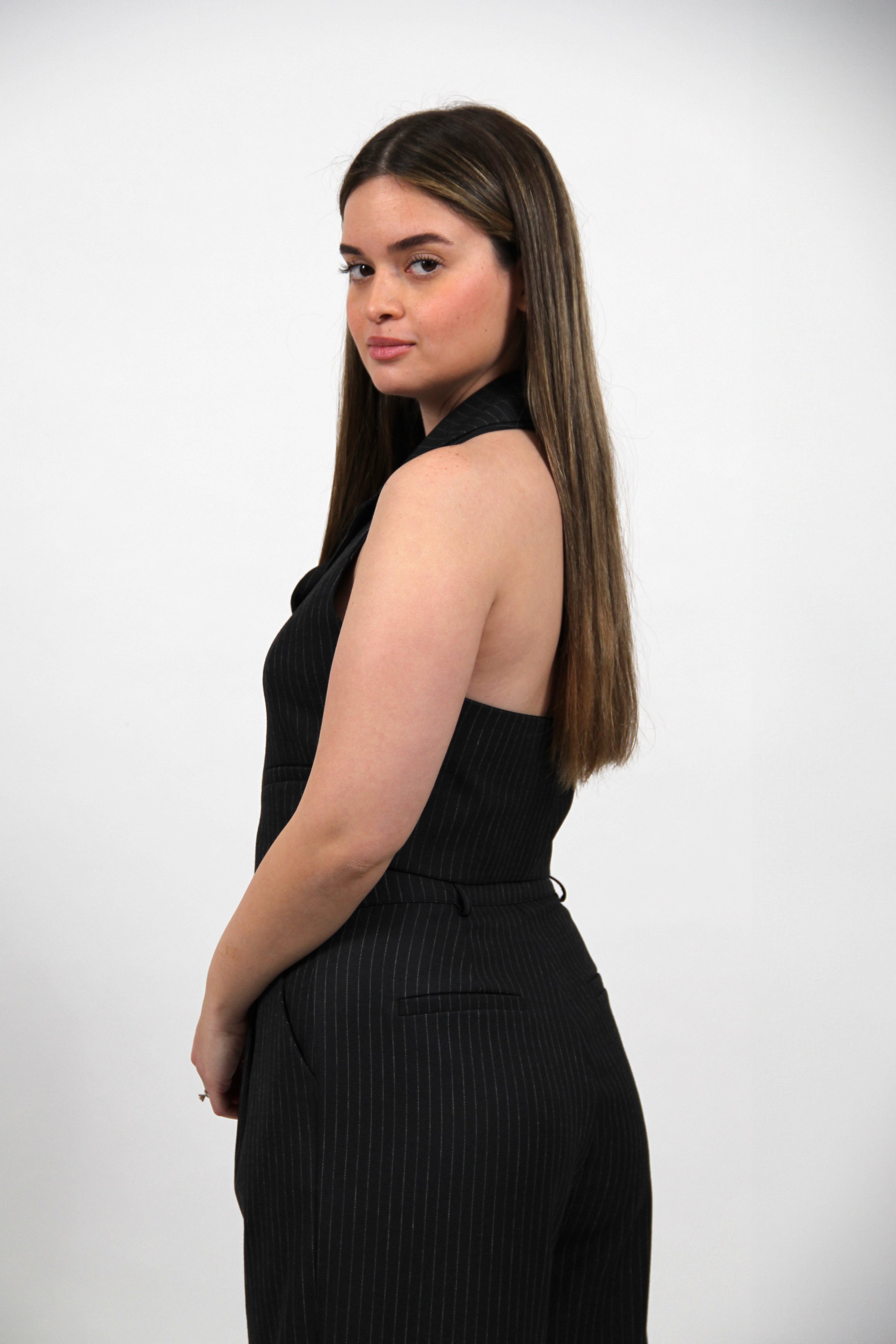 AUDREY STRIPED WAISTCOAT BLACK