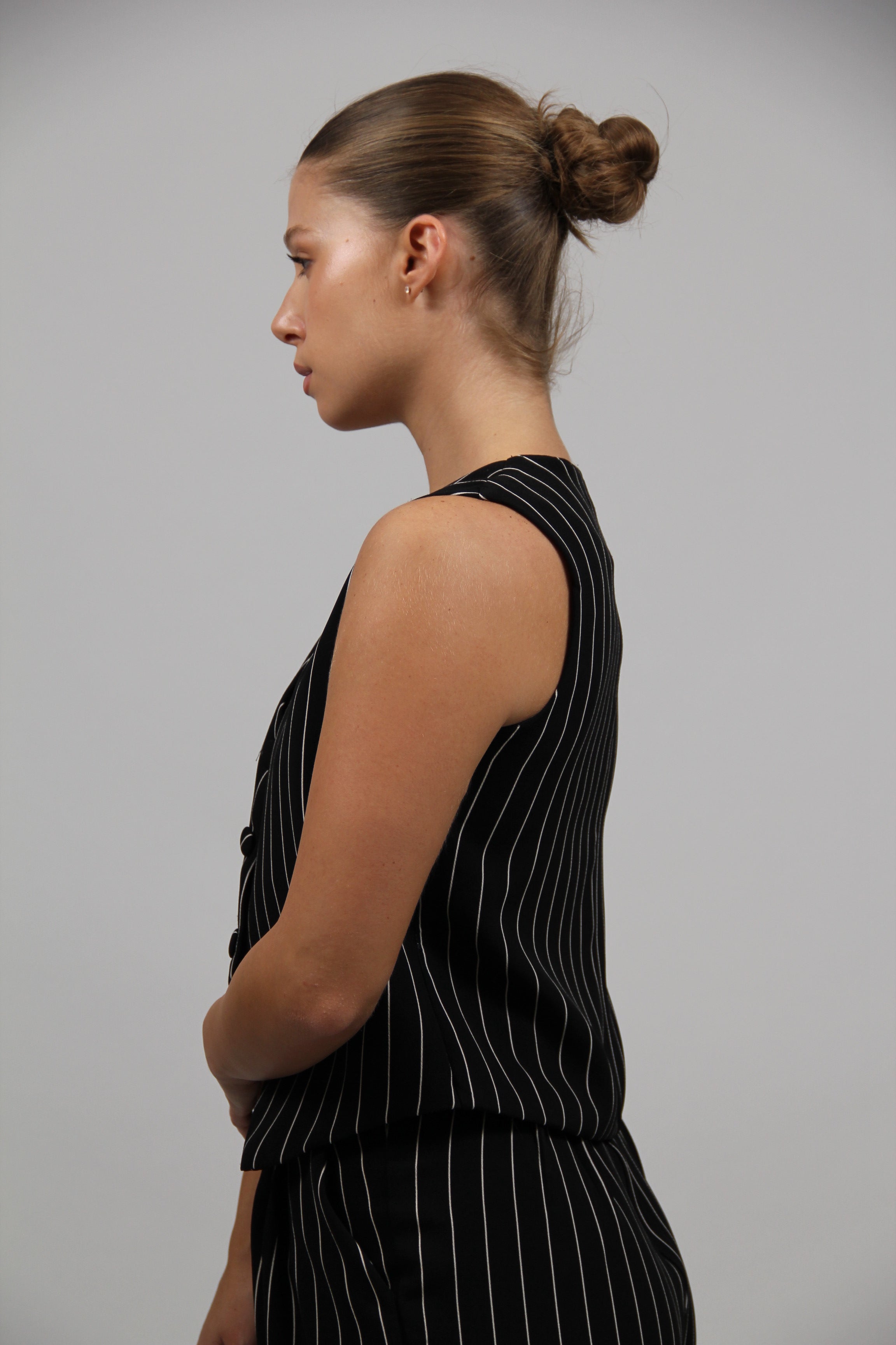 TAILORED STRIPED WAISTCOAT BLACK