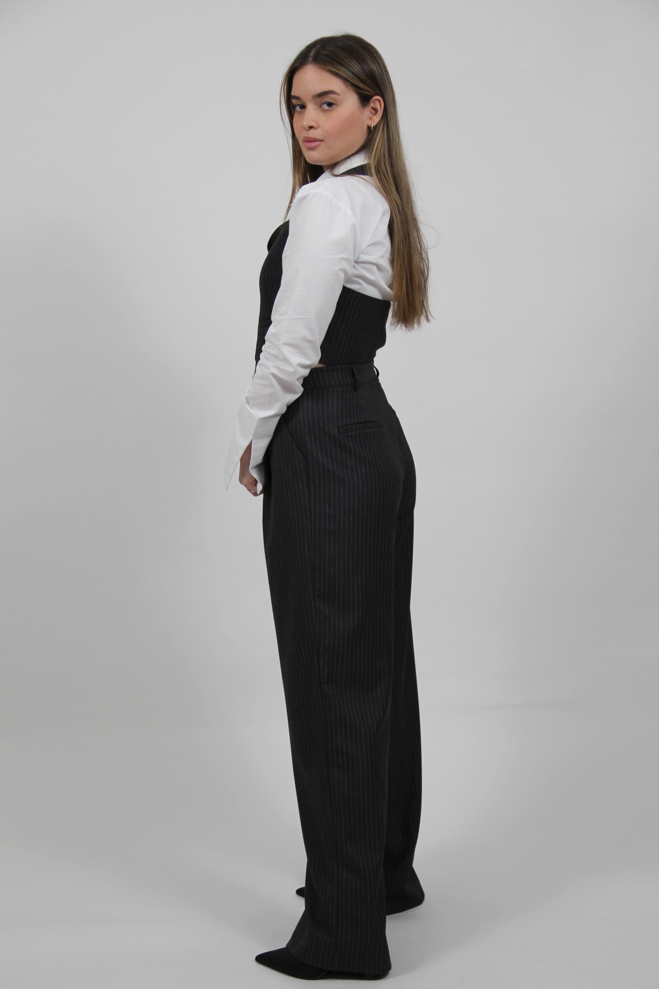 SUPER WIDE AUDREY STRIPED PANTS BLACK