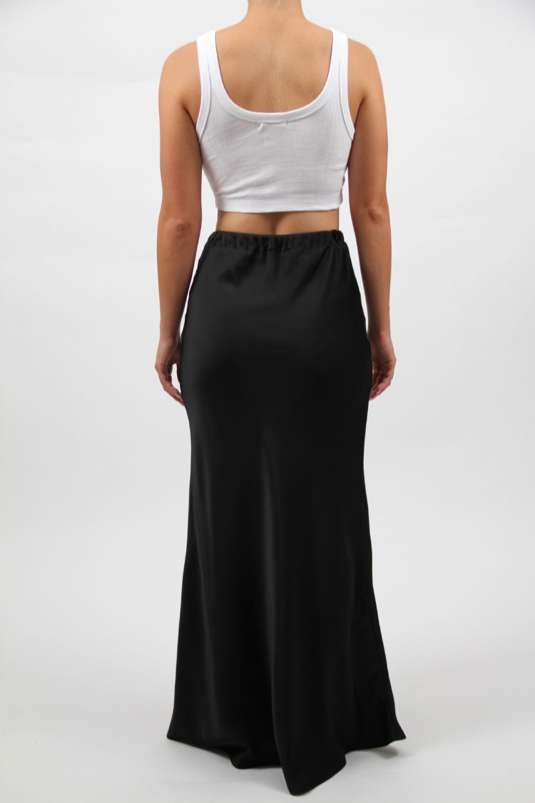 LONG SATIN SKIRT BLACK