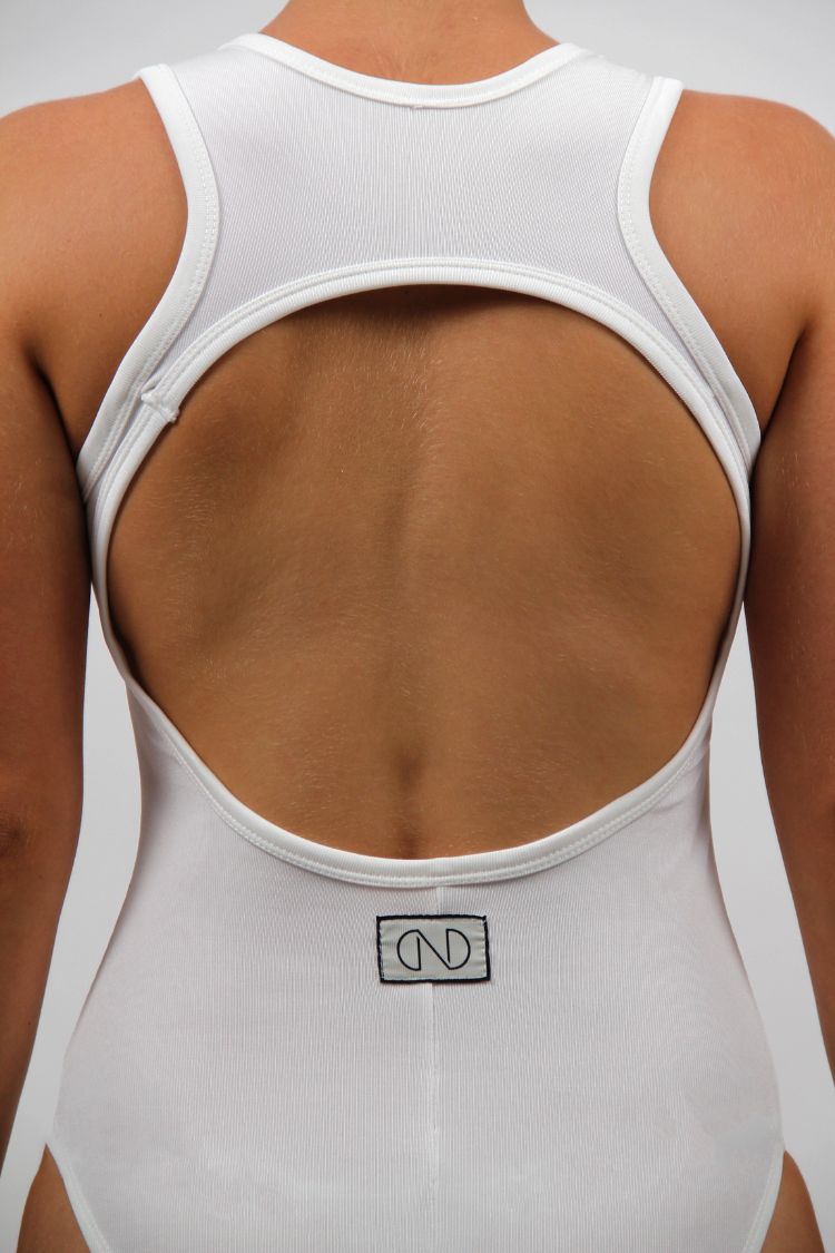 ONART BODYSUIT WITH OPEN BACK WHITE