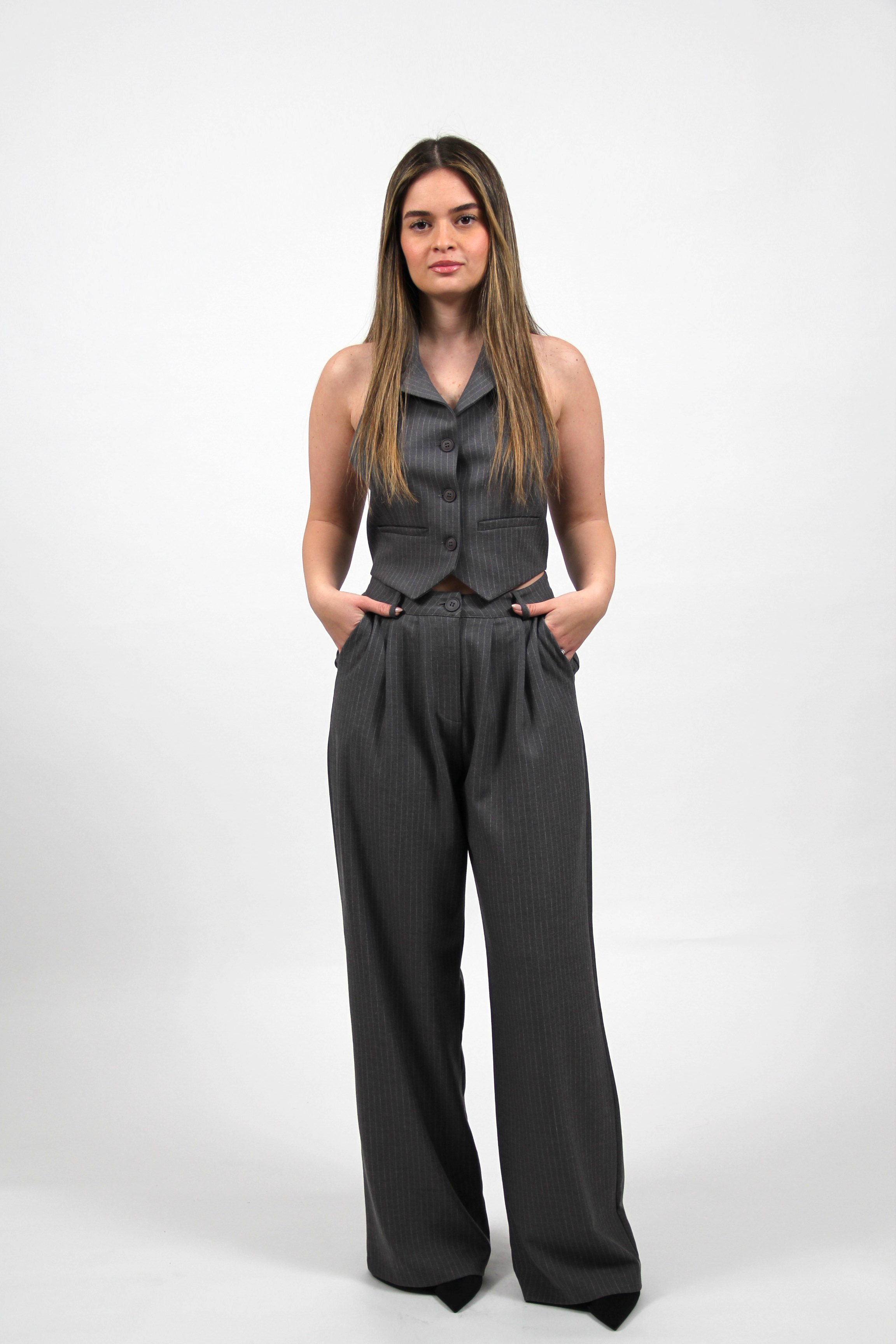 AUDREY STRIPED WAISTCOAT GRAY