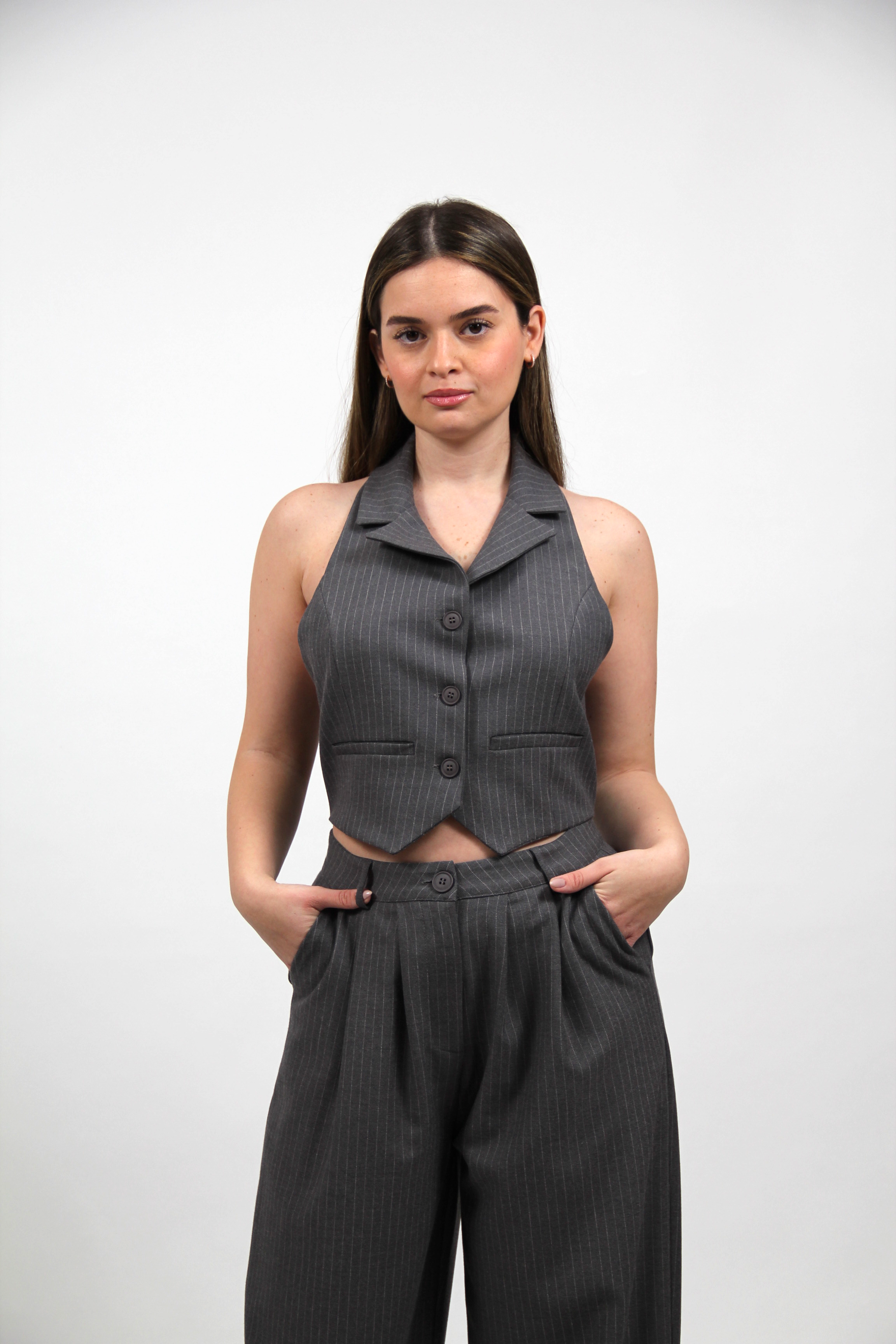 AUDREY STRIPED WAISTCOAT GRAY
